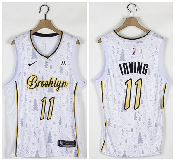 Men's Brooklyn Nets #11 Kyrie Irving White Christmas Edition Stitched Basketball Jersey